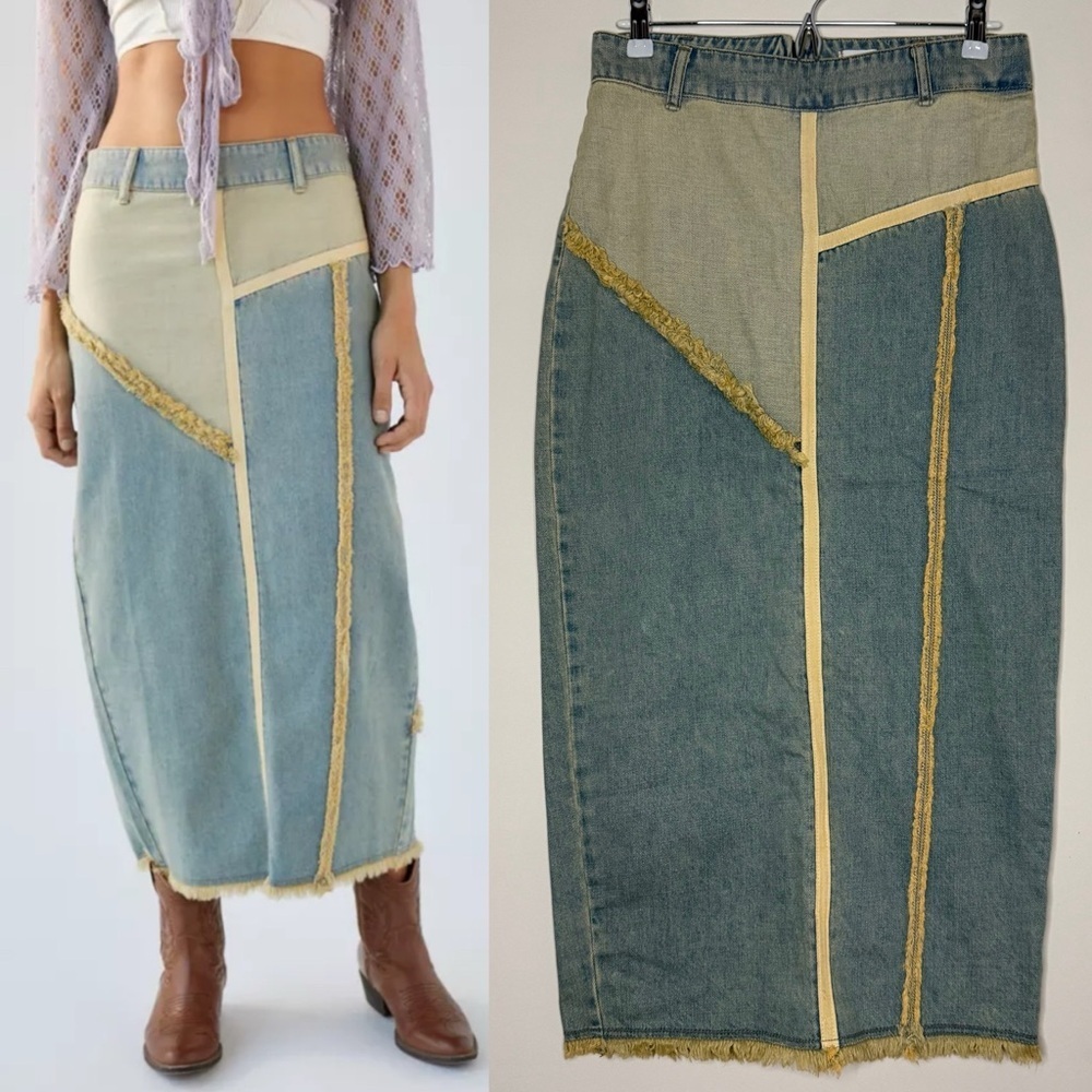 NWT BDG URBAN OUTFITTERS Margot Patchwork Boho 70s Denim Maxi Skirt